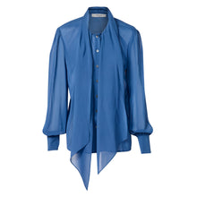 Load image into Gallery viewer, Pussy Bow Shirt - Delft Blue