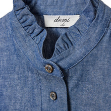 Load image into Gallery viewer, Ruffle Short Sleeve Shirt - Chambray