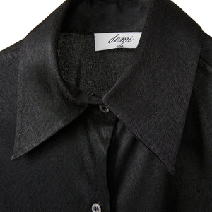 Balloon Sleeve Shirt - Black jacquard silk