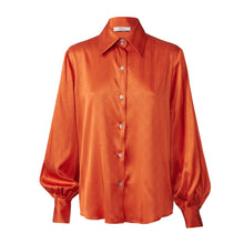 Load image into Gallery viewer, Balloon Sleeve Shirt - Burnt orange jacquard silk
