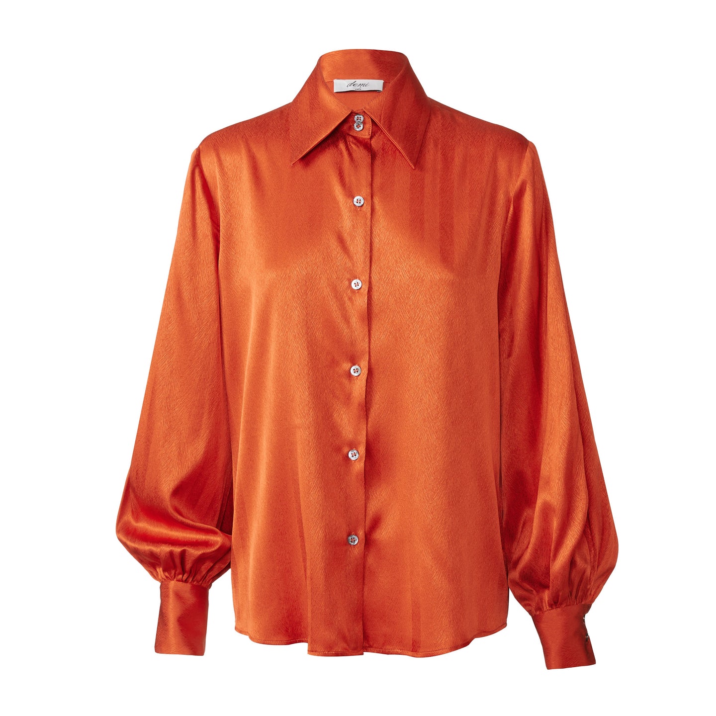 Balloon Sleeve Shirt - Burnt orange jacquard silk