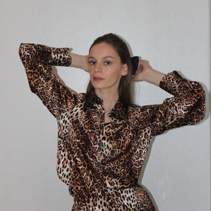 Balloon sleeve shirt - Leopard print silk