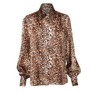 Balloon sleeve shirt - Leopard print silk