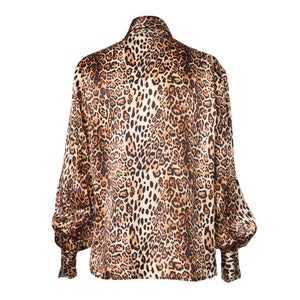 Balloon sleeve shirt - Leopard print silk