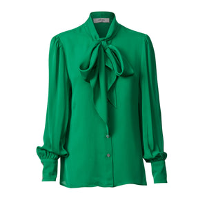 Pussy Bow Shirt - Emerald