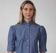 Load image into Gallery viewer, Ruffle Short Sleeve Shirt - Chambray
