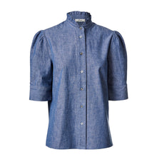 Load image into Gallery viewer, Ruffle Short Sleeve Shirt - Chambray
